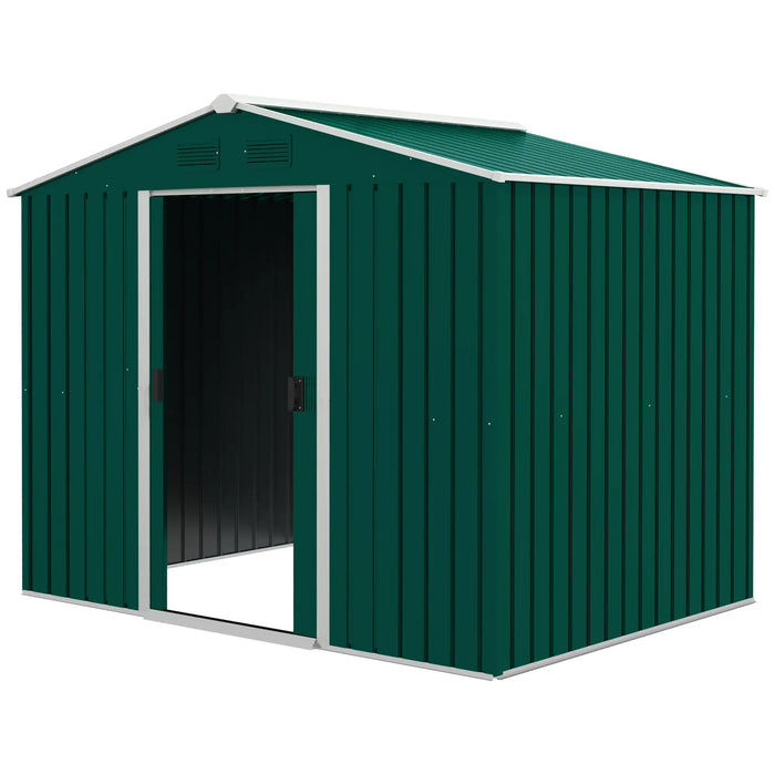 8 x 6 ft (190H x 236L x 174W cm) Garden Storage Shed with Double Doors, Ventilation - Green - Outsunny