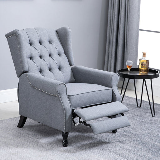 Recliner Wingback Armchair with Button Tufted Design and Footrest - Light Grey - Green4Life