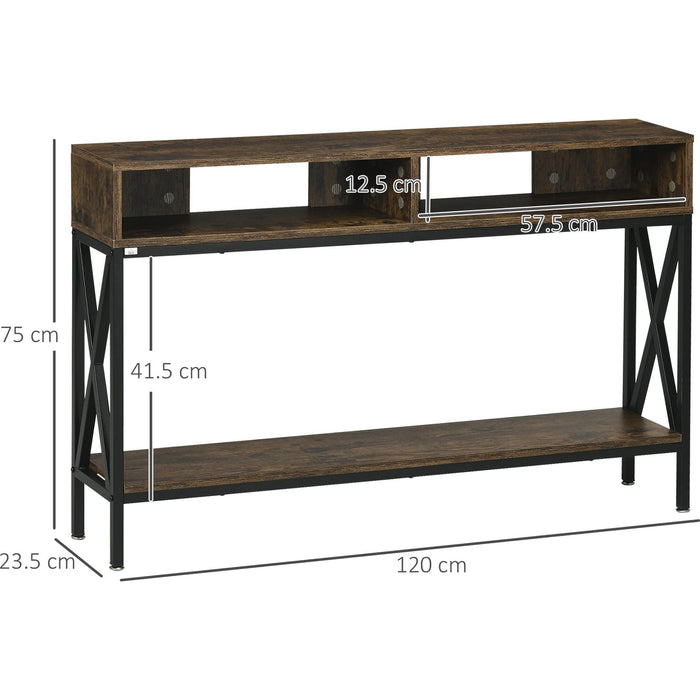 Console Table with 3 Storage Compartments - Rustic Brown - Green4Life