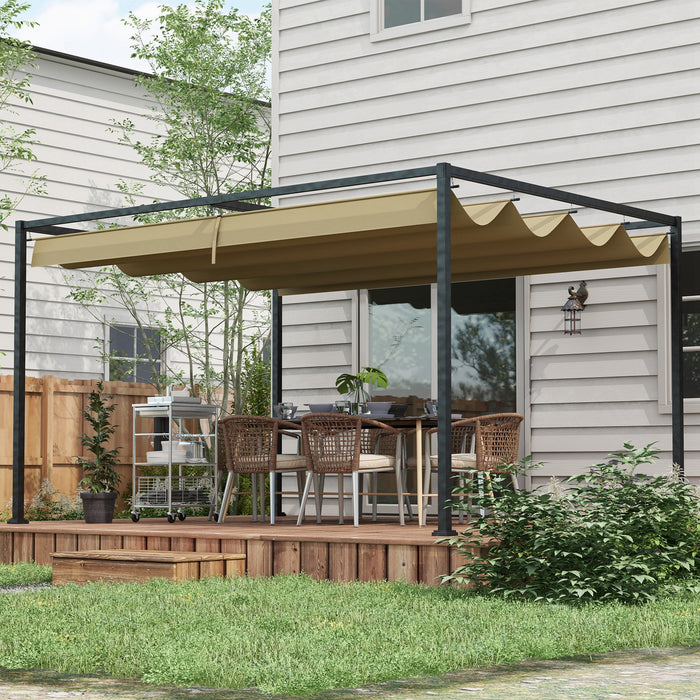 3 x 2 m Metal Pergola with Extendable Canopy Roof - Khaki - Outsunny