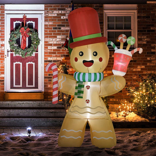 7.5FT Inflatable Gingerbread Man with Candy Cane and LED Lights - Green4Life