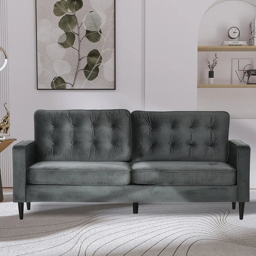 3-Seater Button-Tufted Velvet Sofa with 2 Pillows - Dark Grey - Green4Life