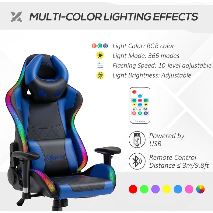 Vinsetto Reclining Gaming Chair with RGB LED Light - Black/Blue - Green4Life