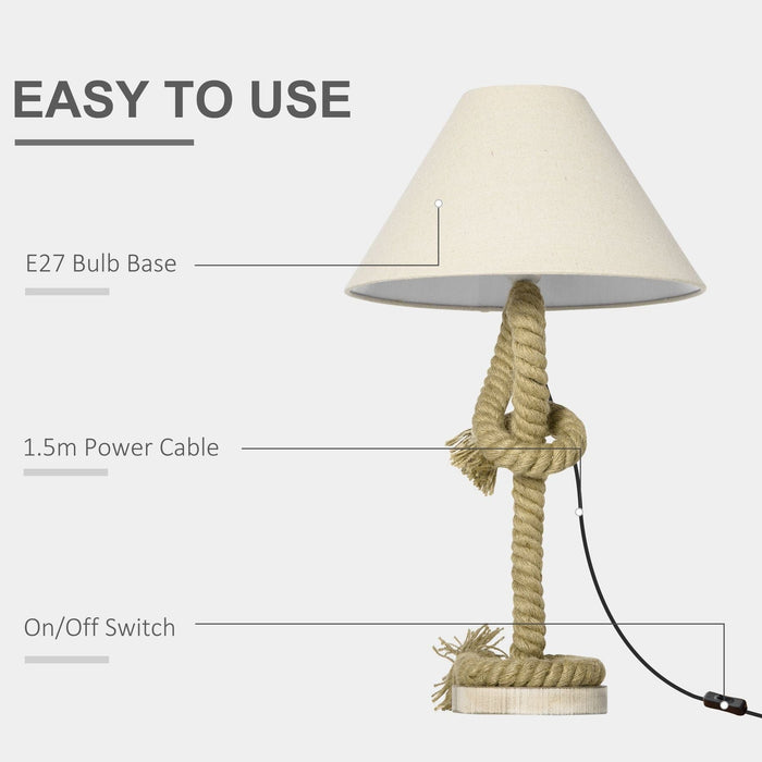 Twisted Rope Table Lamp with Beige Fabric Lampshade - Green4Life