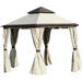 Outsunny 3.4m Classic Beige Steel Gazebo with Tiered Roof and Curtains - Green4Life