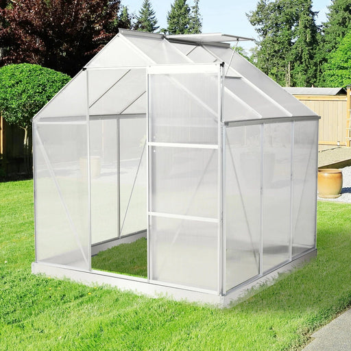 Outsunny 6x6ft Walk-In Polycarbonate Greenhouse with Aluminium Frame, Side Window & Sliding Door - Clear - Green4Life