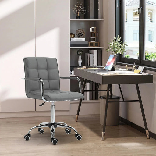 Vinsetto Mid Back PU Leather Desk Chair S with Armrests and Adjustable Height - Grey - Green4Life