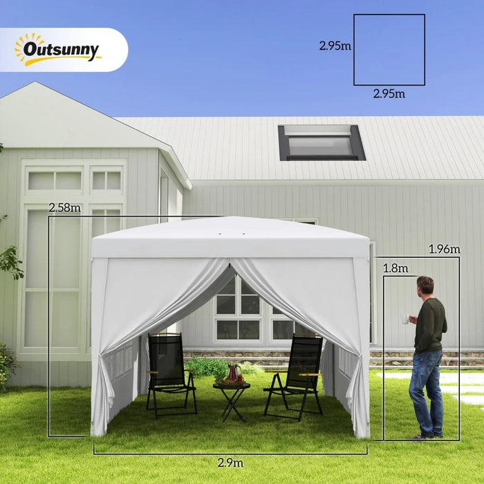 3 x 3m White Pop Up Gazebo with Windows & Carry Bag - Outsunny