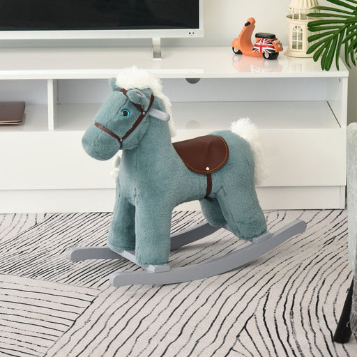 Kids Plush Ride-On Rocking Horse Toy with Sounds - Blue - Green4Life