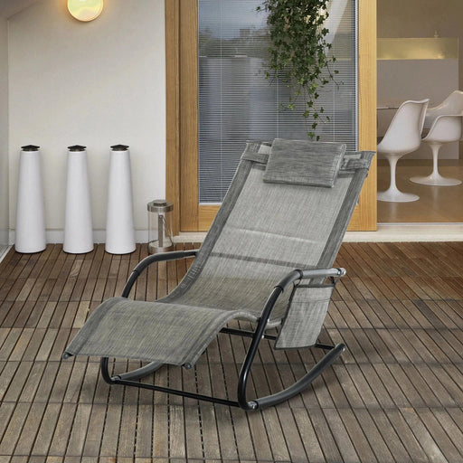 Dark Grey Mesh Rocking Lounger Chair with Headrest - Outsunny - Green4Life