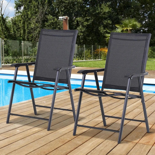 Outsunny Set of 2 Foldable Garden Chairs - Black - Green4Life