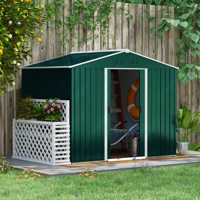 8 x 6 ft (190H x 236L x 174W cm) Garden Storage Shed with Double Doors, Ventilation - Green - Outsunny