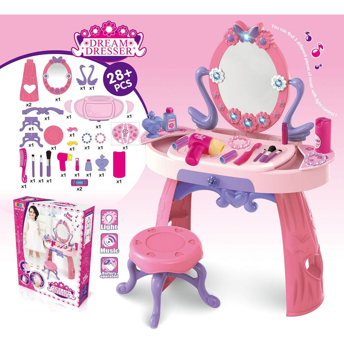 Kids Plastic Vanity Table Set with Sound Effects - Pink/Purple - Green4Life