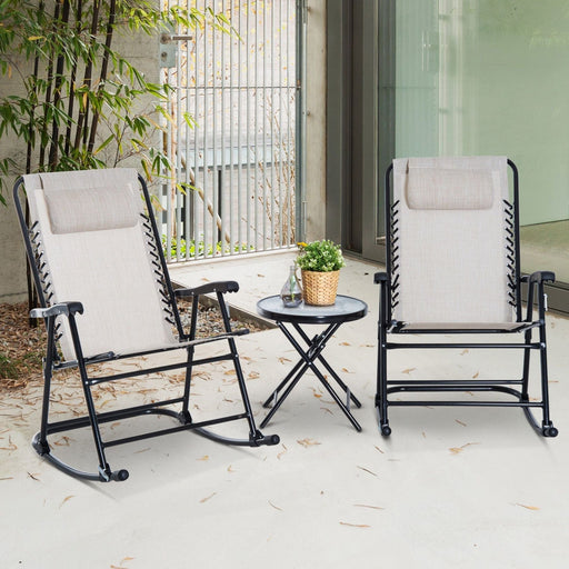 Beige Rocking Bistro Set with Folding Chairs and Table - Outsunny - Green4Life