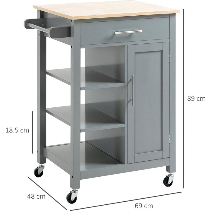 Kitchen Trolley with Storage Shelves & Drawer - Grey - Green4Life