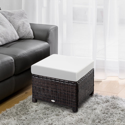Cushioned Brown Rattan Ottoman - Comfort Stool for Outdoor Elegance - Outsunny - Green4Life