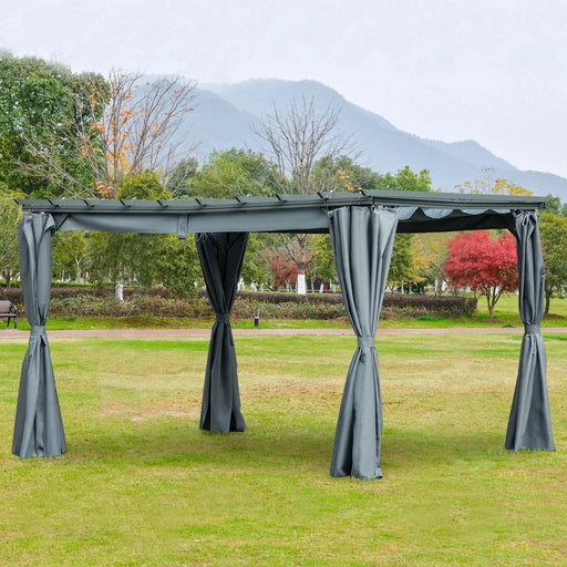 3.6 x 3(m) Aluminium Pergola with Retractable Roof and Curtains - Grey - Green4Life