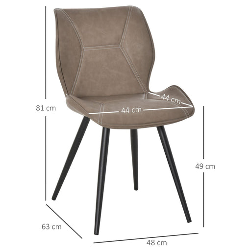 HOMCOM Set of 4 Contrast Stitched PU Leather Dining Chairs with Steel Legs - Brown - Green4Life