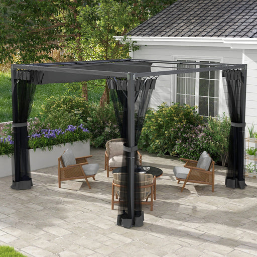 3 x 3 m Luxury Pergola in Dark Grey with Retractable Roof and Netting - Outsunny - Green4Life