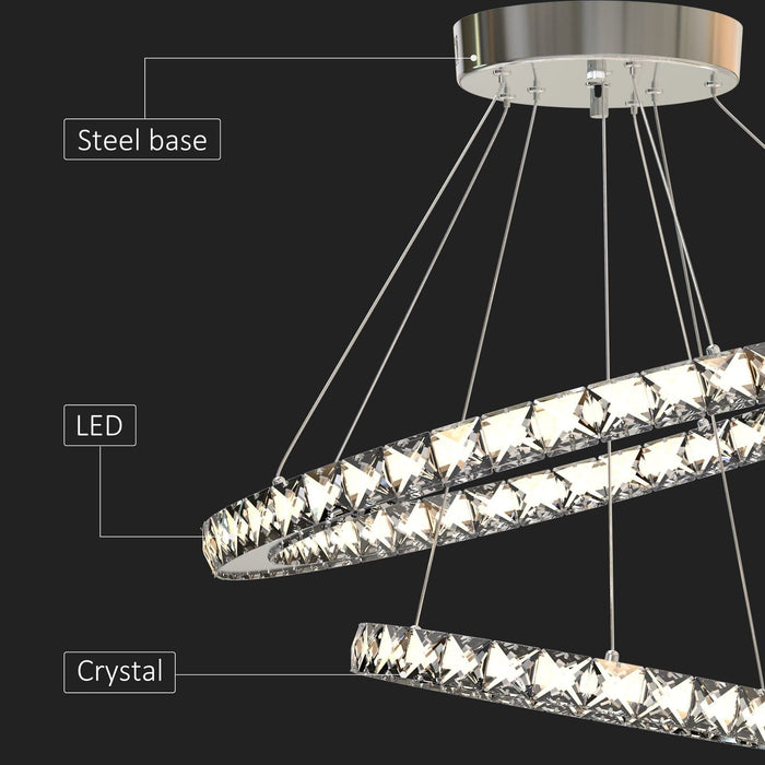 LED Chandelier with 2 Crystal Rings and 3 Light Modes - Silver - Green4Life