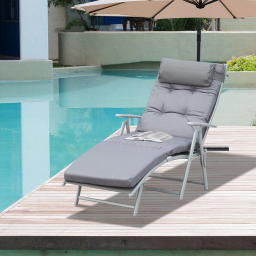 Slate Grey Adjustable Sun Lounger with Plush Cushion - Outsunny - Green4Life