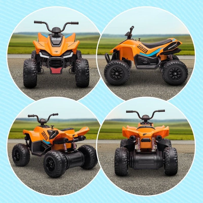 Mclaren Licensed Kids Electric Quad Bike with 12V Rechargeable Battery, Slow Start, Music, Headlights for 3-8 Years (HOMCOM) - Orange - Green4Life