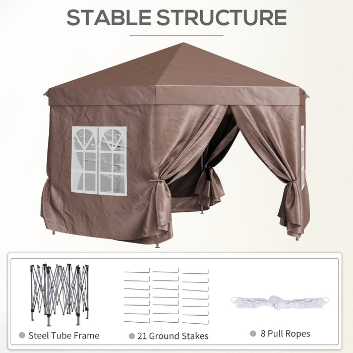 13 x 13 ft (4 x 4m) Hexagonal Garden Gazebo with Metal Frame - Brown - Outsunny