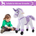 Four Wheeled Sit-On Unicorn Toy with Wooden Frame - White/Purple - Green4Life