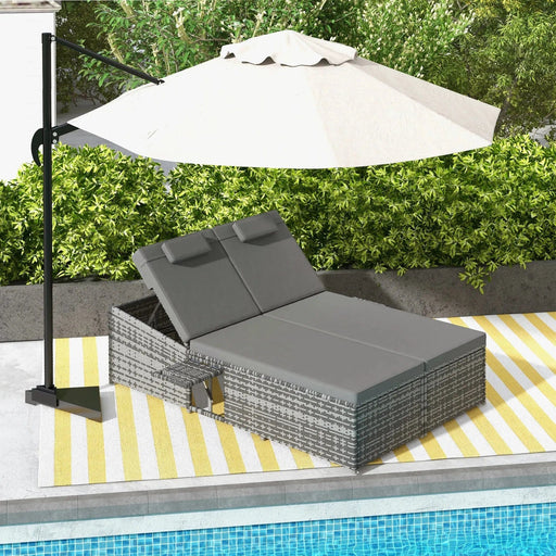 Outsunny Comfort Duo - Adjustable Double Rattan Sun Lounger Set - Grey - Green4Life