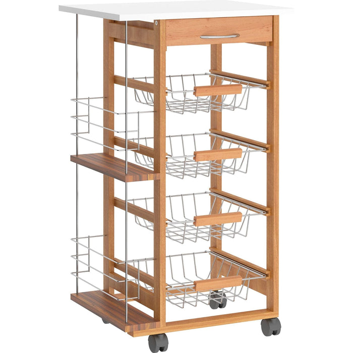 Storage Trolley with 4 Basket Drawers & Side Racks - Brown - Green4Life