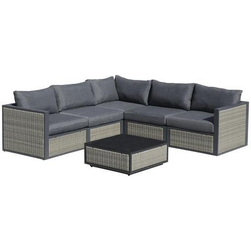 5-Person Grey Rattan Sofa Set - Cushioned Seating with Coffee Table - Outsunny - Green4Life