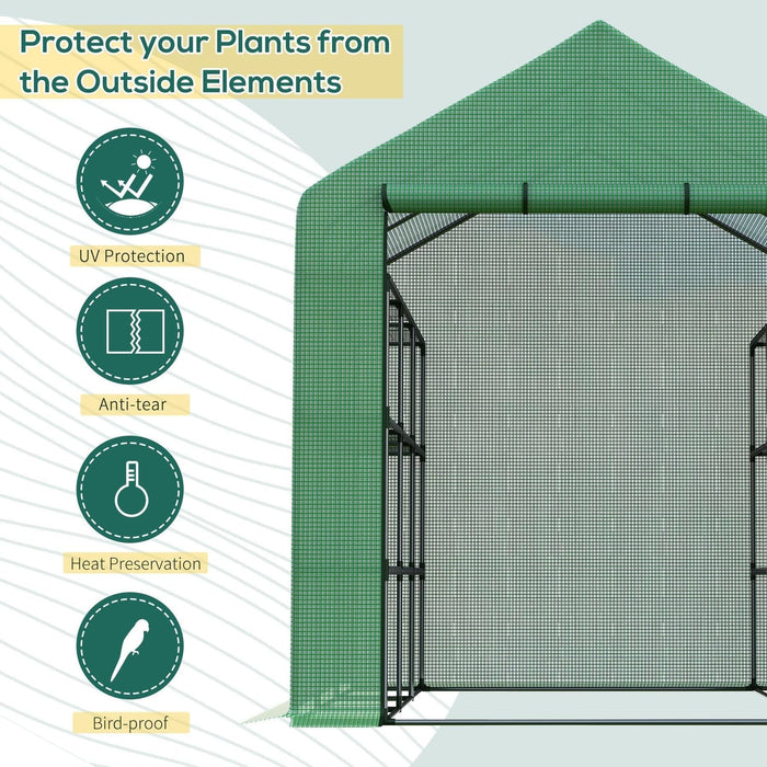 Outsunny Walk-in Greenhouse with 4 Tier Shelves 244L x 180W x 210H cm - Green - Green4Life