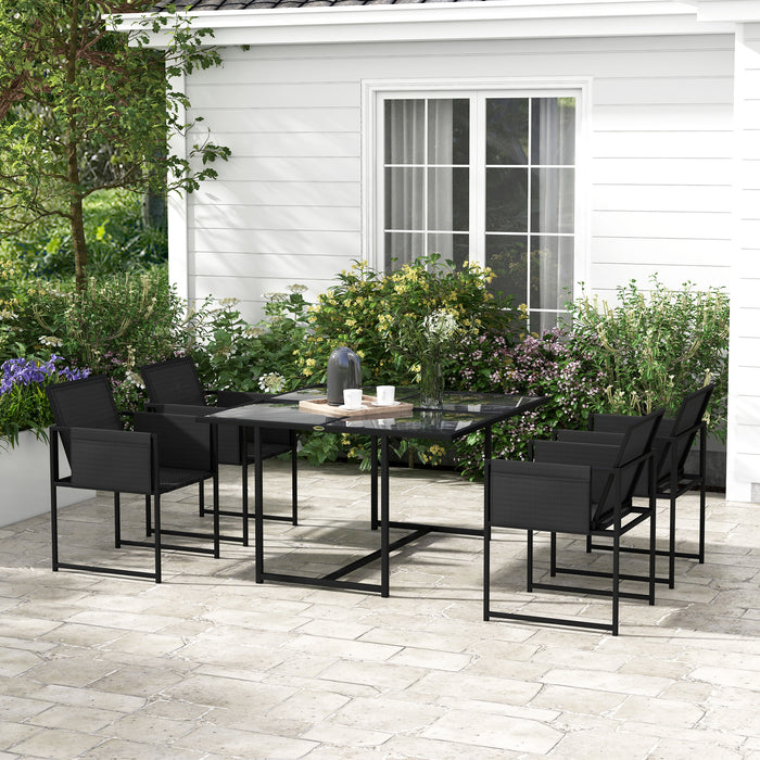 4-Seater Garden Dining Set - Outdoor Table and Chairs with Folding Backrest - Black - Outsunny