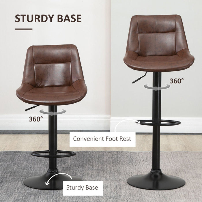 Set of 2 Modern Swivel Bar Stools with PU Leather Upholstery and Footrest - Brown - Green4Life