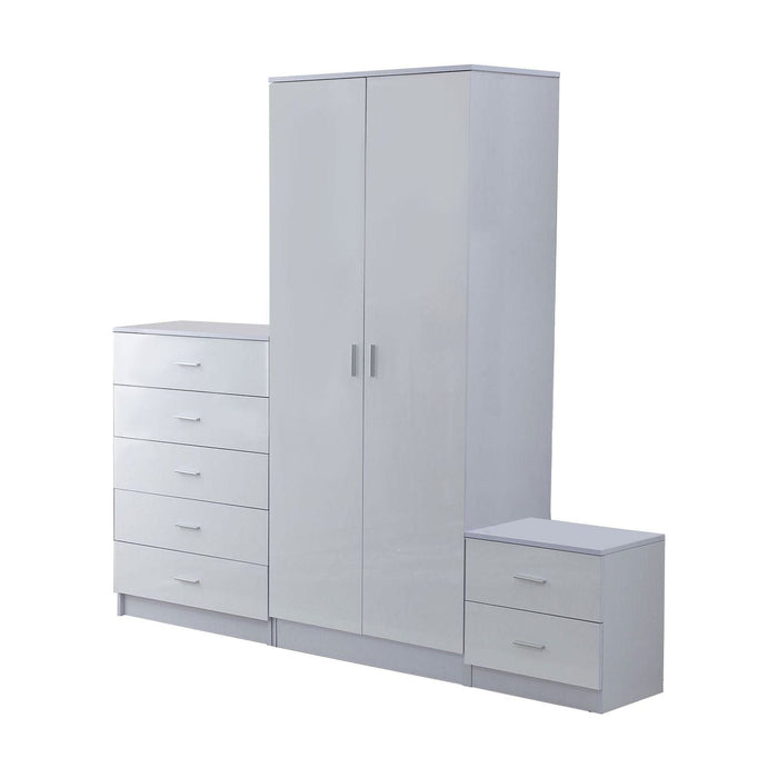 3 Piece Bedroom Furniture Set with Wardrobe, Chest Of Drawer & Bedside Table - White - Green4Life