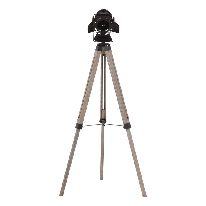 Industrial Style Tripod Floor Lamp - Black & Natural Wood - Green4Life