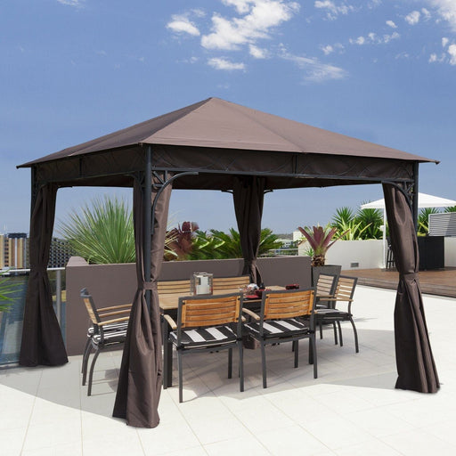 Outsunny 3x3m Compact Pavilion Gazebo - Coffee - Green4Life