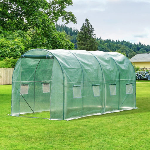 Outsunny 6L x 3W x 2H m Polytunnel Walk-in Greenhouse with Roll-up Door and Windows - Green - Green4Life