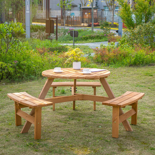 Fir Wood Outdoor Dining Set for 6 - Outsunny - Green4Life