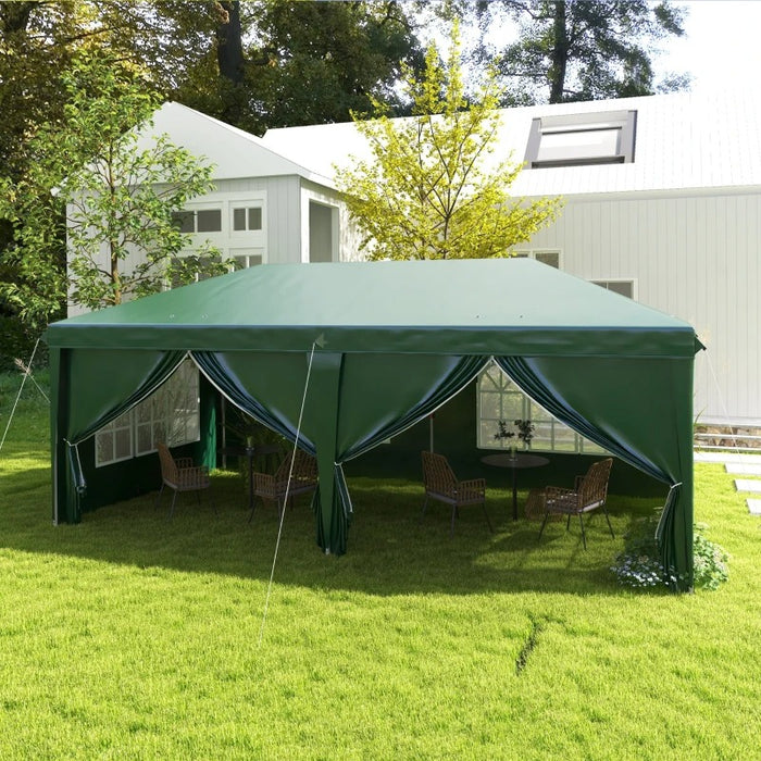 19 x 10 ft (3 x 6m) Elegant Garden Gazebo - Waterproof Canopy with Sidewalls & Windows - Green - Outsunny