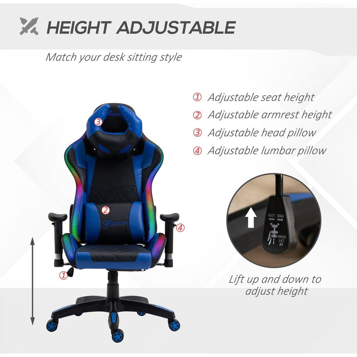 Vinsetto Reclining Gaming Chair with RGB LED Light - Black/Blue - Green4Life