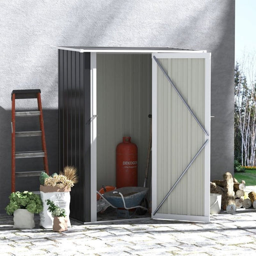 Outsunny 142 x 84 x 189cm Storage Shed with Sloped Roof & Lockable Door - Charcoal Grey - Green4Life