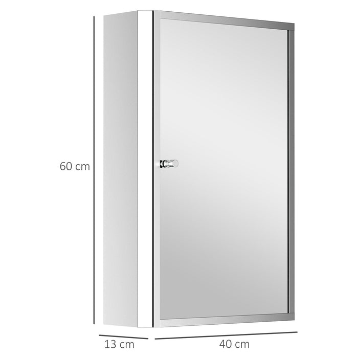 HOMCOM Stainless Steel Wall Mirror Cabinet with Single Door 60H x 40L x 13D (cm) - Silver - Green4Life