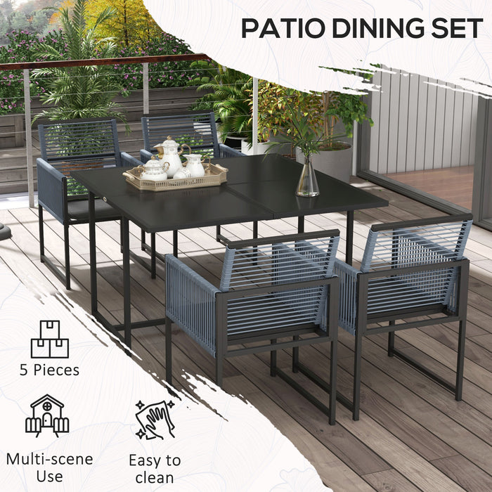 4-Seater Garden Dining Set - Outdoor Table and Chairs with Folding Backrest - Dark Grey - Outsunny