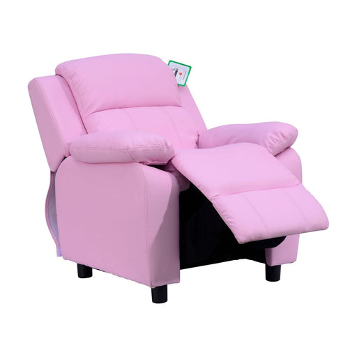 Playtime Pink Kids Recliner with Storage Arms in PU Leather - Green4Life