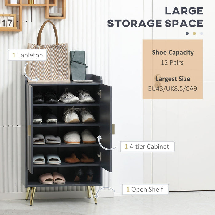 Modern Shoe Cabinet with 2 Doors & Open Shelf - Grey - Green4Life
