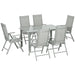 Luxurious 7-Piece Outdoor Dining Set with Glass Dining Table and Mesh Seat Armchairs - Grey - Outsunny - Green4Life