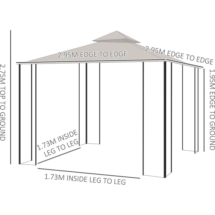 Outsunny Beige 3x3m Gazebo with 2-Tier Roof Canopy and Steel Frame - Green4Life