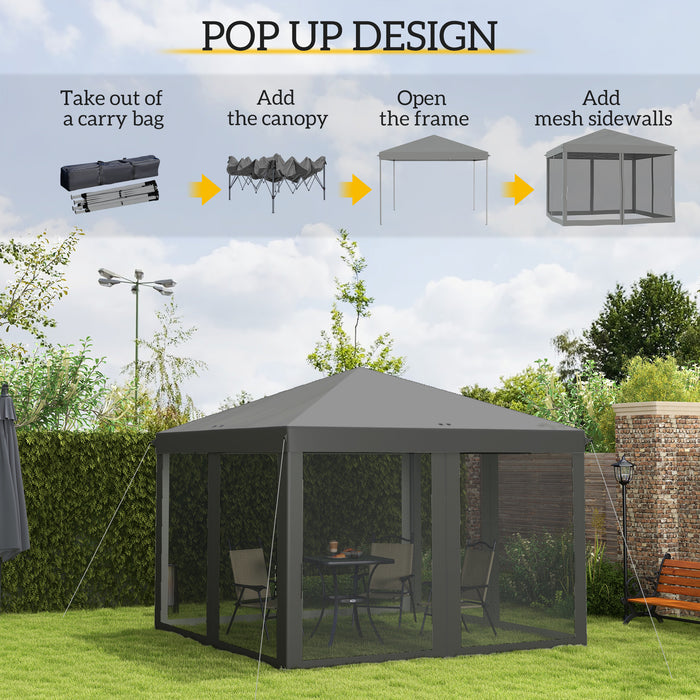 10 x 10 ft (3 x 3m) Gazebo with Removable Mesh Walls and Convenient Carry Bag - Light Grey - Outsunny