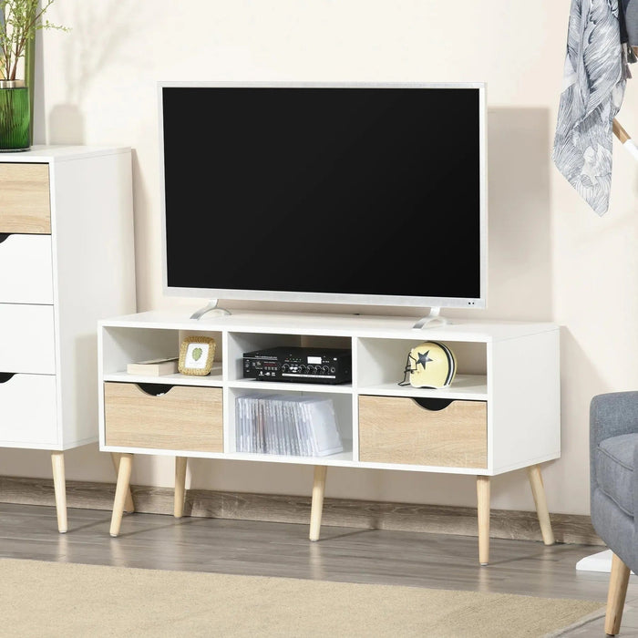 Multi-Storage TV Stand with Wooden Legs - White/Oak Effect - Green4Life